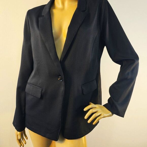 Lush Jacket Size Medium One Button Blazer Black Stretch Unlined Pockets - Picture 7 of 9
